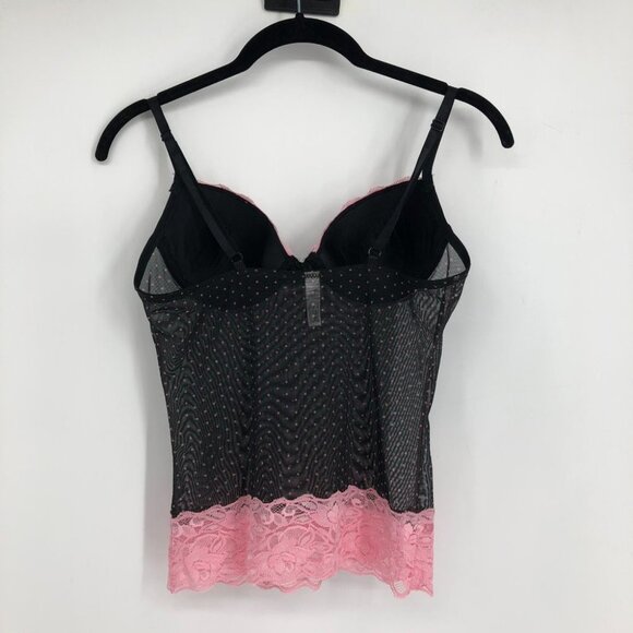 Donna L'oren Gold Label Black Pink Polka Lace Babydoll Cami Lingerie Bra Top S - Picture 2 of 12